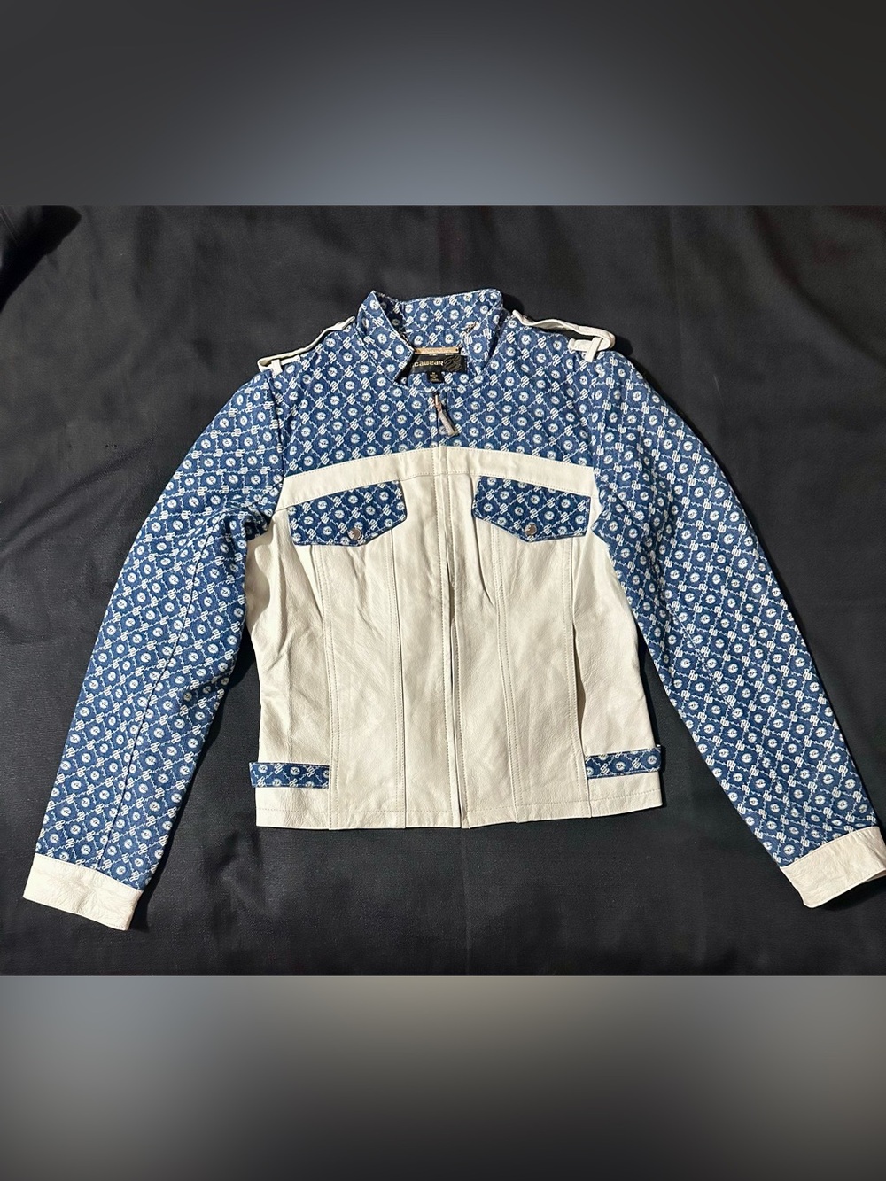 Rocawear Blue Patterned & White Leather Jacket